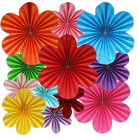 BestoFun 12 PCS Paper Flowers Fans Mexican Party Decorations Paper Flowers Decorations for Wall Girl Groovy Birthday Baby Shower Wedding Bachelorette Room Hanging Décor