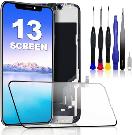 PartageFix Écran pour iPhone 13 – Kit de Remplacement d'Écran LCD 6,1 FHD + Digitizer Tactile + Cadre – Compatible Modèles A2631/A2633/A2634/A2635/A2482 (True Tone Programmable)