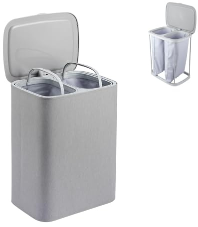 90L Wäschekorb mit 2 herausnehmbaren Taschen – Großer Doppelter Wäschekorb mit Deckel, faltbare Wäschesortierer für Kleidung, Waschkorb für Badezimmer, Schlafzimmer & Haushalt