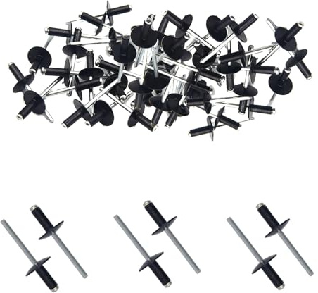 50 st 4,8 mm × 12 mm aluminium, blinda nitar i aluminiumlegering, korrosionsbeständiga nitar, för applikationer och gör-det-själv (svart, M4,8 x 12)