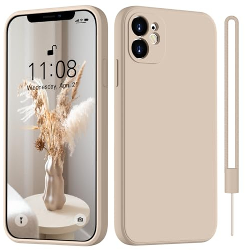 HGH für iPhone 11 Hülle Silikon mit Lanyard, Khaki | Handyhülle für iPhone 11 Dünn Rundumschutz mit Microfiber-Innenfutter Kratzfest Schutzhülle Case 6.1
