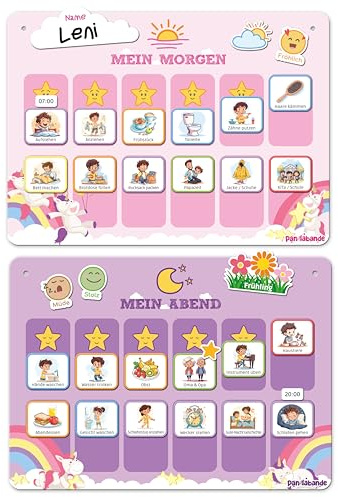 PANDABANDE Routine Planer Kinder für Morgenroutine und Abendroutine | Montessori Tagesplaner Kinder Routine mit 115 Magneten - Magnetischer Routineplaner für Morgens und Abends
