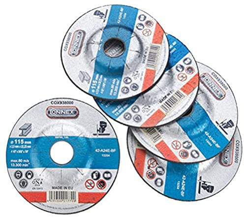 Connex COX938005 - Set di 5 dischi per taglio del metallo, diametro 115 mm, larghezza 2,5 mm
