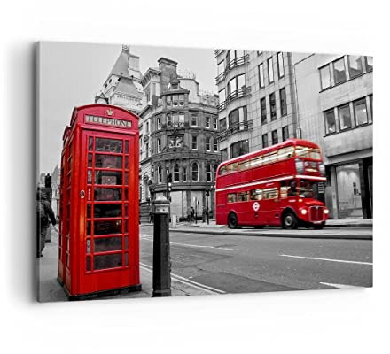 ARTTOR Wandbilder Dekoration Wohnzimmer Bus Telefon Straße Bilder auf Leinwand 120x80cm Leinwandbild Schlafzimmer Küche Deko Wand Kunstdruck Art Groß XXL Wanddeko Bild Wall Decor Canvas AA120x80-2674