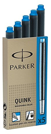 Parker S0116210 Quink Ink Cartridges Blue Washable x 20 (4x5)