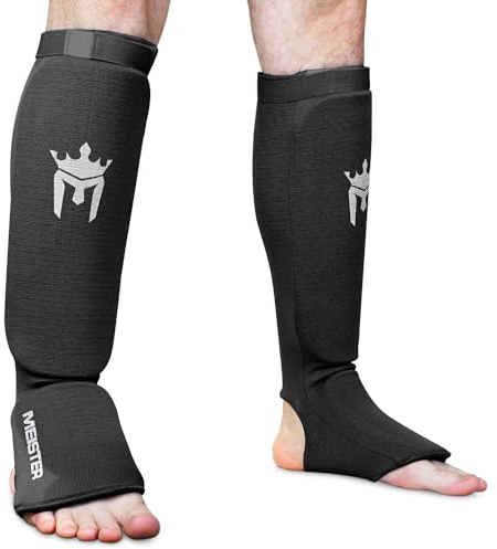 Meister MMA Elastic Cloth Shin & Instep Padded Guards (Pair) - Black - Large/X-Large