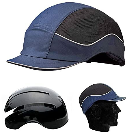 Gorra Seguridad / Casquete Antigolpes micro visera para proteger de impactos como piedras, Ramas, Casco interior ABS con almohadilla EVA. Pro Gorra anti-choque EN 812 A1 visera corta - 3cm. Color: Azul y Negro. Hombre / Unisex (Short Peak Bump Cap)