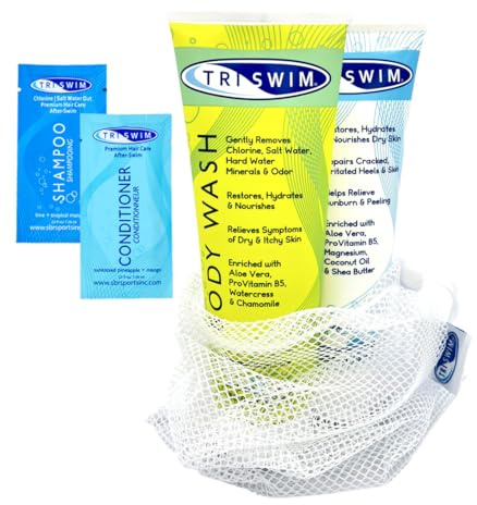 TRISWIM Body Care Gift Set | After Swim Body Wash and Lotion 8.5 fl oz Citrus-scented with Aloe Vera & Chamomile | Includes Shampoo & Conditioner Sample