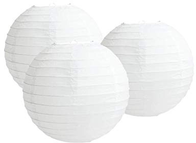 Juego de 3 farolillos de papel redondos para bodas, cumpleaños, fiestas, decoración (Blanco, 50 cm/20)