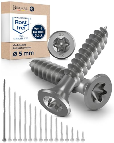 Träskruvar i Rostfritt Stål A2 – Försänkt Huvud TX25 – Delgänga – 5 x 120 mm – 100 Stycken – Universalskruvar för Trä