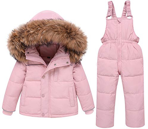 amropi Traje de Nieve Niña Niño Chaqueta con Capucha + Pantalones 2 Piezas Invierno Conjunto de Esquí Rosa,4-5 años