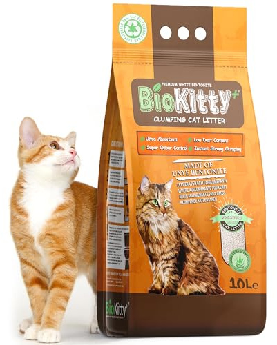BioKitty Clumping Cat Litter, 10L Highly Absorbent Natural Bentonite Clay, Long Lasting Odour Control, Maximum Hygiene with Strong Clumping Litter (Aloe Vera, Pack of 1)