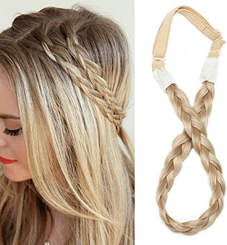 Silk-co Damen Haarband 3 Stränge blond, Kunsthaar geflochtenes Stirnband, elastisches Haarband für Damen und Mädchen Hochzeit Vintage, mit Haargummi Haarteil Braids Extensions 1.5cm breit 26/613