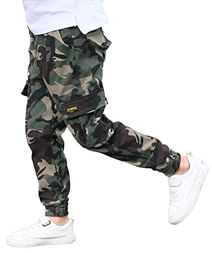 Rolanko Pantalon Cargo Garçon Jogging Enfant Slim Fit Camouflage Pantalons Ave Taille Élastiquée