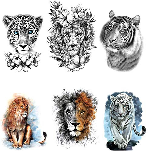 Lejontatueringar gepard tattoos tiger tatueringar arm tatueringar falsk tatuering 6 ark set Wildcat 6