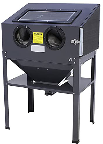 George Tools Sandstrahlkabine 220 Liter - Professioneller Sandstrahlgeräte mit 1 Metall Sandstrahlpistole - Drucksandstrahlen mit LED und großem Fenster zur Oberflächenbehandlung des Materials