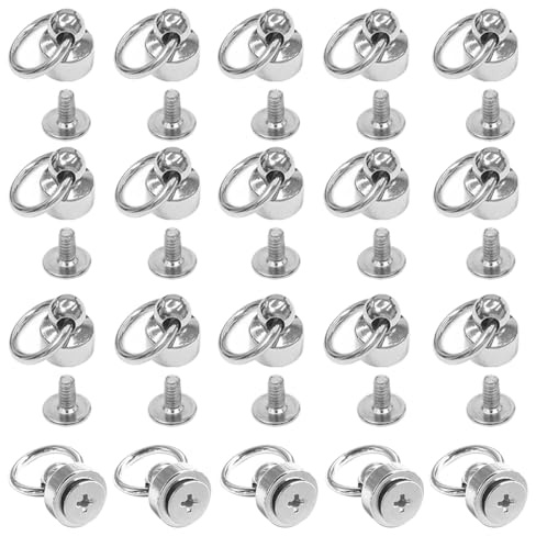 Hazrcvr Rivets avec Anneau en Métal 20 Pièces Clous à Rivets en Laiton Argent avec Vis Massif Bouton Rond Goujons en Laiton Rivets Ronde pour DIY Accessoires ​Créatifs pour Cuir Coque de Téléphone