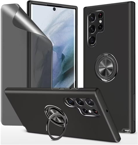 Dechyi Sichtschutz hülle für Samsung Galaxy S22 Ultra 5G Schwarz Handyhülle mit Anti-Spähen aus gehärtetem Glas Displayschutzfolie mit Ringhalterung stoßfest, Kratzfest strapazierfähig Schutzhülle