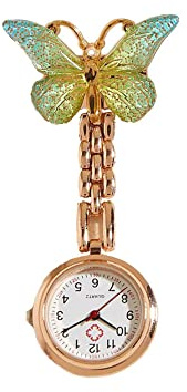 SagaSave Mariposa Enfermera Fob Reloj, aleación Doctor Bolsillo Relojes Hombres Mujeres Solapa Pin Reloj Clip-on Colgante Médico Bolsillo Reloj, Turquesa