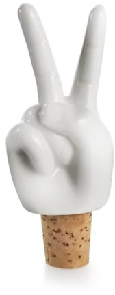 Donkey Products Weinstopper Peace Hands Flaschenkorken aus Porzellan und Kork, 3x4x10 cm, 200549