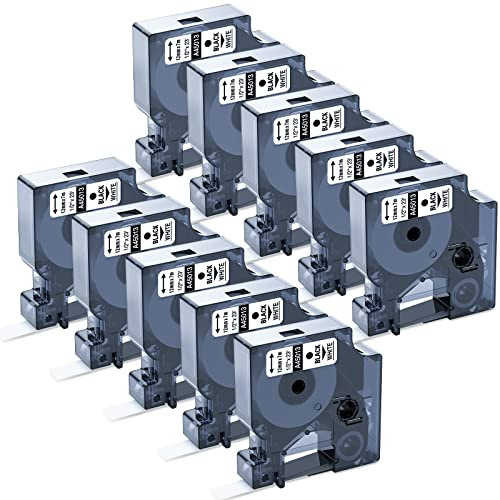 Upwinning Kompatibel mit Dymo D1 45013 Etikettenband 12mmx7m Weiß, 10 Stück | 45013 S0720530 12mm x 7m Schwarz auf Weiß, Kompatibel für Dymo LabelManager 160 100 150 200 210D 280 360D 420P PNP 640CB
