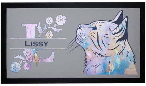 Napfunterlage Katze mit Name Floral-Design Pastell Futtermatte personalisiert