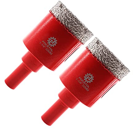 FOCSTOL Diamond Core Drill Bits - 2pcs 32mm Diamond Hole Saw with Triangle Shank for Porcelain Tile Ceramic Granite Marble Quartz