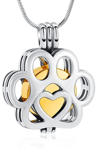 Minicremation Collana commemorativa per ceneri con impronta di zampa, in acciaio inox, per donne e uomini, 2 cm x 1,7 cm, Acciaio inossidabile Zirconia cubica Pietra, Zircone Diamante Ambra