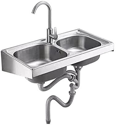 Spülbecken Spültisch Edelstahl Küchenspülbecken, gewerbliche Einzelschüssel, 304-Edelstahl-Spüle, Handwaschbecken mit Wasserhahn für Garage, Restaurant, Küche, Waschküche, Außenbereich, Innenbereich (