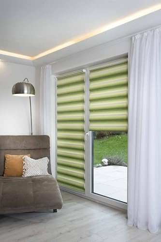 K-home® Tenda a rullo doppia Klemmfix, Madrid, senza fori, verde, larghezza 35 x altezza 150 cm