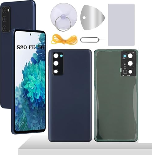 YHX-OU 6.5'' Akkudeckel für Samsung Galaxy S20 FE 5G Rückseite Glas Backcover Back Glas Ersatz Reparatur Set mit Kameraobjektiv + Werkzeug(Schwarz)
