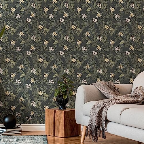 Livingwalls WTD 394244 Papier peint intissé Motif floral Noir/vert foncé 10,05 m x 0,53 m pour 5,33 m²