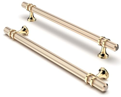 FURNIWARE Pack of 5 Cabinet Handles, Knurled Cabinet Pulls Hardware Drawer Pulls, Kitchen Cabinet Door Handles Pull, 192mm(7.6 Inch) Hole Center Gold + Oxidized Bright Gold