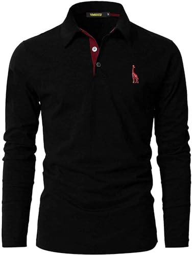 VMSUCIJ Poloshirt Herren Langarm Baumwolle Casual Slim Fit Giraffen Stickerei Männer Hemd T-Shirt Golf Sports Polohemd