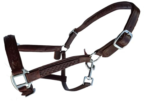 Voll verstellbares, weich gepolstertes Pferdehalfter, braunes Leder, geflochten