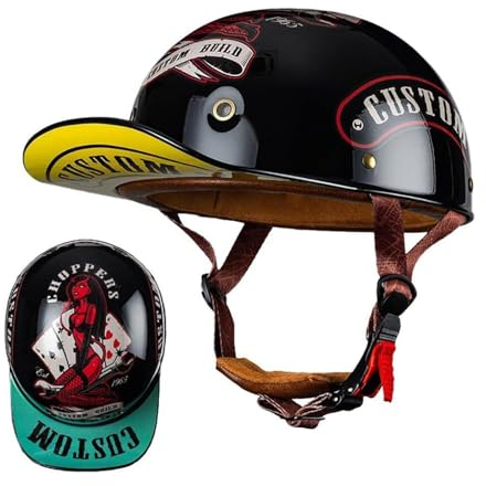 NIKSHI Motorrad Halbschalen Halbhelm Halbschalenhelm Baseballmütze-Helm Baseball Cap Brain-Cap Motorradhelm Mit ECE Cruiser Chopper Scooter Helm Für Bike Cruiser Chopper Moped Scooter,D-XL =（61〜62CM）