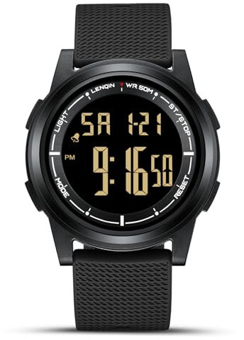 HANPOSH Mens Watches Digital Watches for Men Waterproof Wrist Watch Sports Watch with EL Backlight/Stopwatch/Alarm