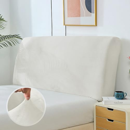KAYBTNT Samt Bett Kopfteil Bezug, Staubdicht Bettkopfteil Bezug, Weicher Elastisch Velvet Stoff Bettkopfteil Husse, Kopfteil Abdeckung für Gepolsterte, Kopfteil, Boxspringbett (Weiß, 180-200cm)