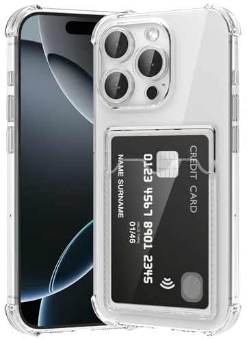 ÁRBOLORO Kartenfach Hülle für iPhone 16 Pro, Transparent Silikon TPU Handyhülle mit Kartenhalter, Ultra Dünn Weiche Stoßfest Flexibel Handy Tasche Case Schutzhülle für iPhone 16 Pro