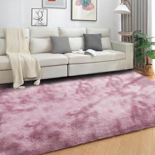 XUEDNGM Wohnzimmerteppich Weicher Teppich 210 x 240 cm Waschbar Flauschig Weich rutschfest Moderne Deko Hochflor Teppich Wohnzimmer Flauschig Fellteppich für Wohnzimmer, Schlafzimmer, lila rosa