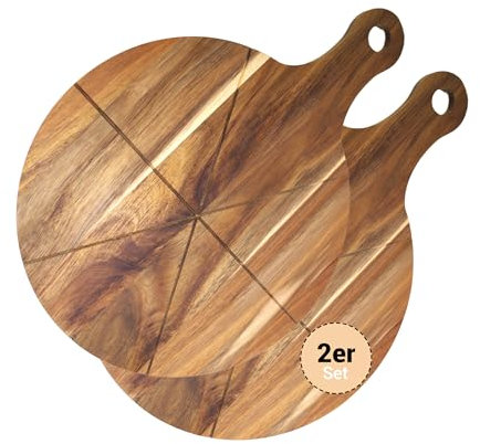 Platos de pizza de 33 cm de madera (juego de 2, 3 y 4 unidades) – Platos de mesa para pizza con asa, tabla para pizza grande, tabla para pizza redonda, tabla de madera, platos para servir, tabla para
