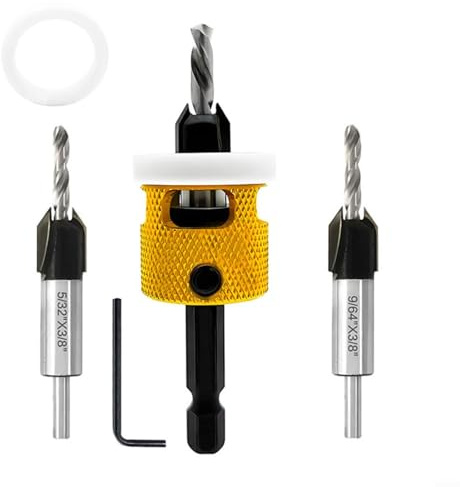 UTTASU Countersink Drill Bit Set, Countersink Drill with HSS Pilot Drill Bits, with Adjustable Bit Depth Stop for Accurate Woodworking, 3 Pcs