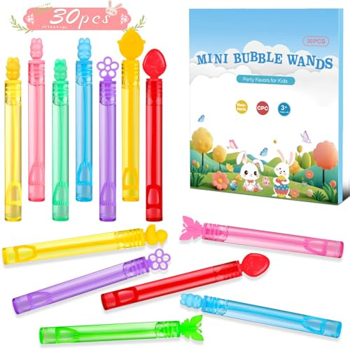 Easter Party Favors Mini Bubble Wands 30PCS Easter Egg Fillers Easter Basket Stuffers Kids Bubbles Bulk for Classroom Exchange Prizes Goodie Bag Stuffers Outdoor Easter Toys Student Gifts for Girl Boy
