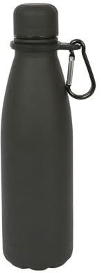 Harbour Housewares Stainless Steel Water Bottle with Carabiner Clip - 500ml - Matt Black - 1x Metal Cold Drink Drinking Vacuum Drinks Flask with Leak Proof Lid for Adults & Kids Gym, Sports, Travel