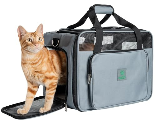 Transportin Gato Perro, Mochila Transporte para Mascotas, Transportin Transpirable con Asas y Correa de Hombro, Incluye Organizador de Documentos