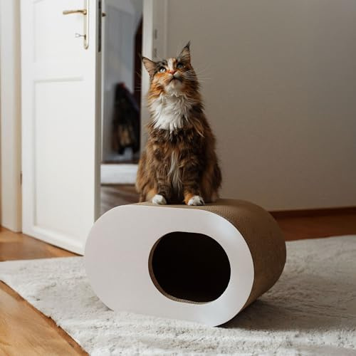 LucyBalu® PAPERCAVE Katzenhöhle aus Kratzpappe – Weiß | Höhle und Kratzmöbel in einem, aus recycelter Pappe, robust, umweltfreundlich
