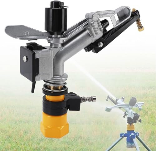 MTTXY 1,5-Zoll-Impulsregner, wassersparender Bewässerungsregner aus Legierung, 360 Grad automatische Drehung, Einstellbarer Winkel für Garten, Landwirtschaft, Gartenbau, Industrie, Bauernhöfe