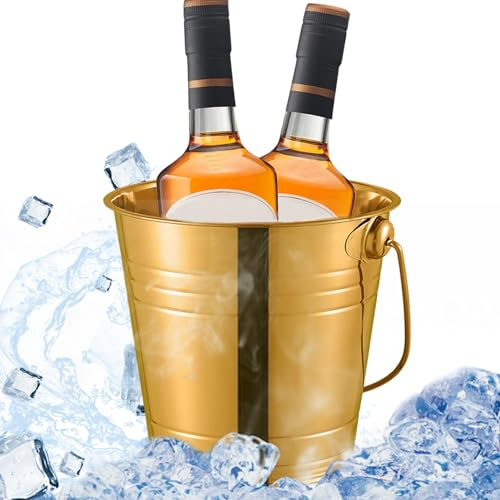Ice Bucket 3L Beverage Tub Stainless Steel Wine Bucket with Handle Golden Ice Buckets for Parties Drink Chiller Champagne Bucket for Cooling Cocktail Bar, Wine.