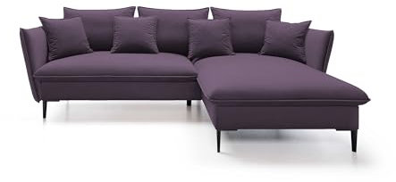 DomiMeble DomoHome Ecksofa Gloss mit Schlaffunktion, Freistehend, Ottomane und Goldenen Füßen – Samtsofa im GLOSSour-Stil für Ihr Wohnzimmer, mit Zierkissen, 258x167x91cm, Rechte Seite HELL GRAU