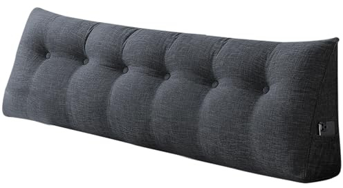 DSXH - Cojín de cuña Triangular, Soporte para la Cama, Almohada de Lectura, extraíble (Gris Oscuro, 180 x 50 x 20 cm, Algodón Y Lino)
